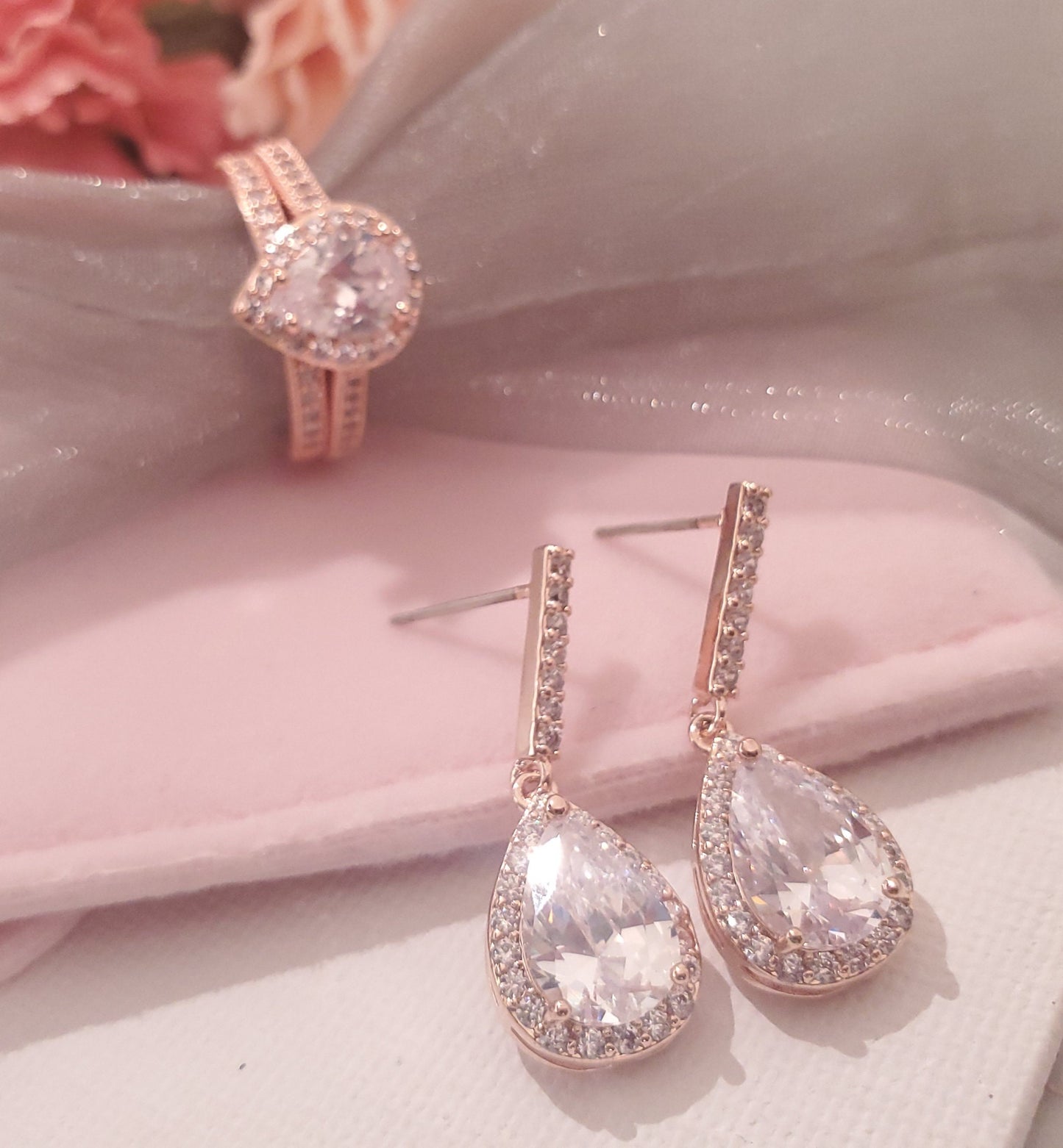Rose gold stackable band ring Classic Christmas gift for her CZ Zirconia stacked Promise Ring Zirconia Cluster engagement band half eternity