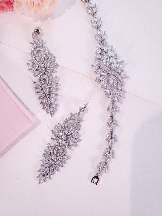 Silver Bridal Earrings pageant earrings long bridal earrings bridal jewelry dangle drop earring for brides silver bridal bracelet