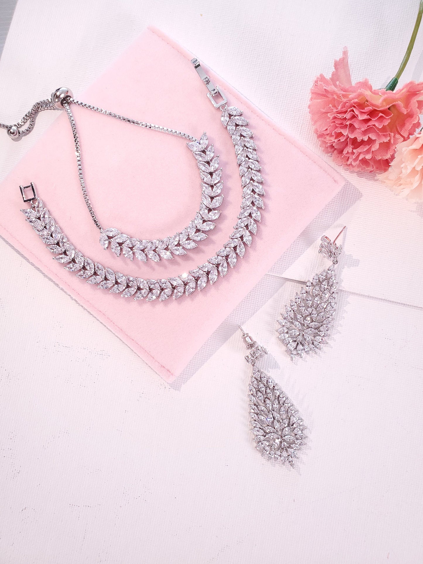 Silver bridal earring set, Silver Diamond Drop Wedding Earrings,Statement Bridal Earrings,Long Drop Bridal wedding Earrings for brides