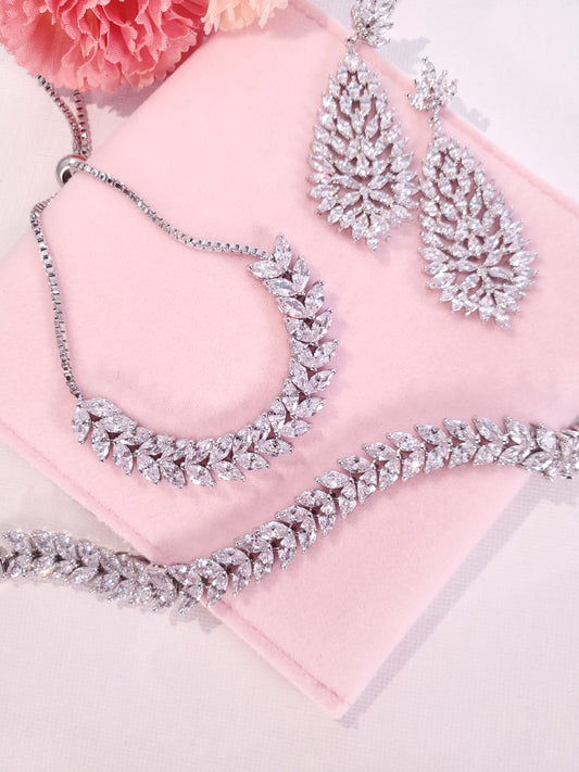 Silver bridal earring set, Silver Diamond Drop Wedding Earrings,Statement Bridal Earrings,Long Drop Bridal wedding Earrings for brides