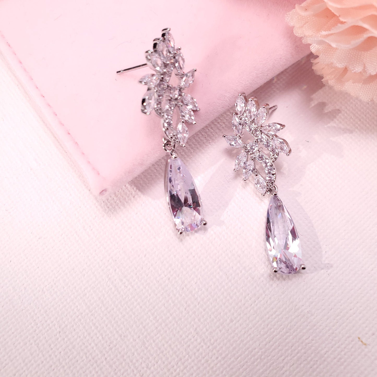 Silver bridal earring set wedding earring Diamond long dangle Drop art deco leaf statement evening party bridal accessory bracelet