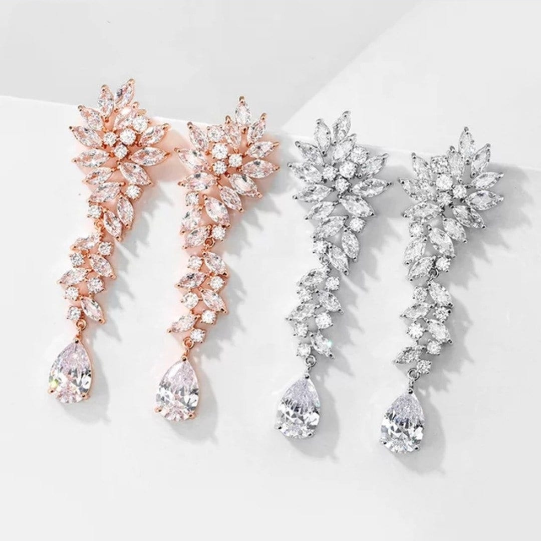 Crystal Bridal earrings long silver statement earrings Bridal Jewelry Earrings for Brides wedding earrings chandelier Earrings crystal