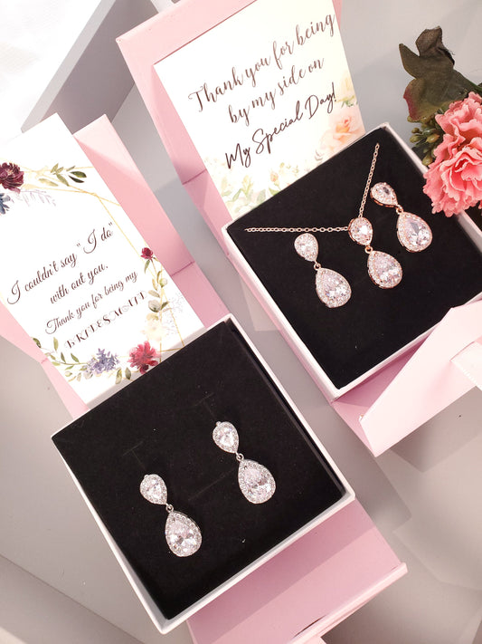 Wedding Earrings Personalized Bridesmaids gift jewelry set rose gold bridesmaid proposal earring bridal party maid of honorjewelry gift her