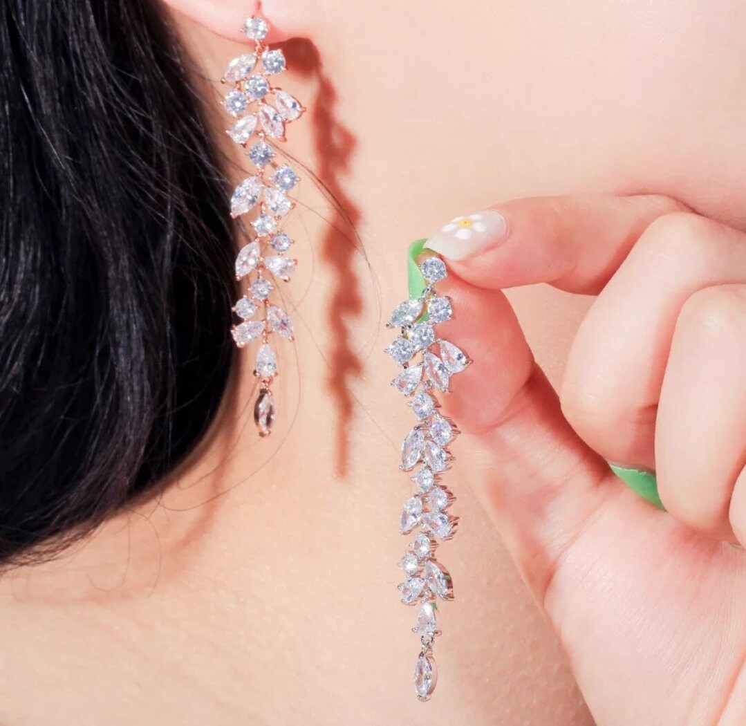 Dainty Bridal earrings crystal Silver wedding earrings bridal shower earrings for brides wedding earrings crystal earrings bridal jewelry