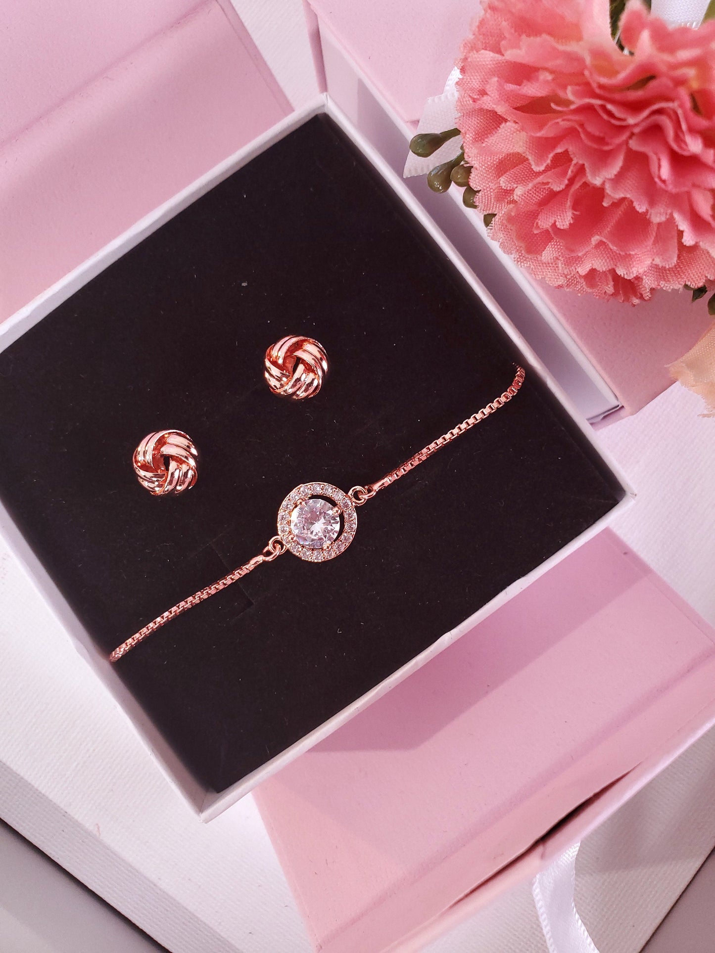 Personalized knot earring set rose gold Bridesmaid gift earrings Tie the knot earrings Bridesmaid earring gift set will you be my bridesmaid