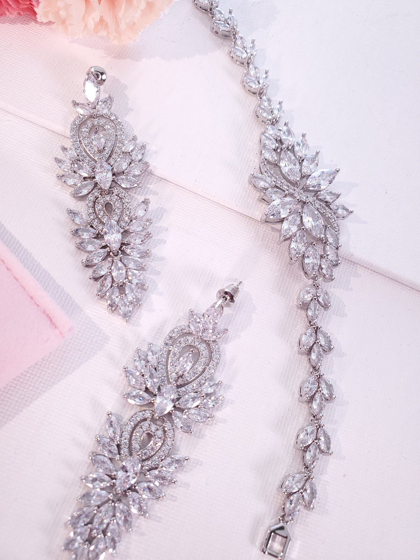 Silver Bridal Earrings pageant earrings long bridal earrings bridal jewelry dangle drop earring for brides silver bridal bracelet