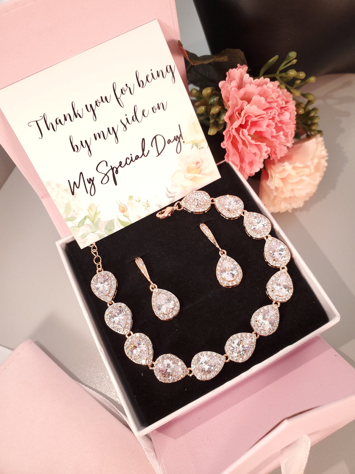 Personalized Bridesmaids gift jewelry set rose gold bridesmaid proposal earring bridal party gift maid of honor gift bridal jewelry gift her