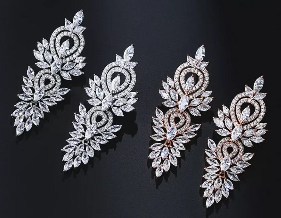 Silver Bridal Earrings pageant earrings long bridal earrings bridal jewelry dangle drop earring for brides silver bridal bracelet