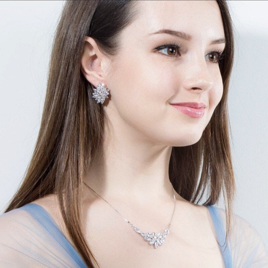 Bridal Necklace and Earring set wedding Jewellery leaf necklace for brides bridal accessories statement necklace with earrings silver