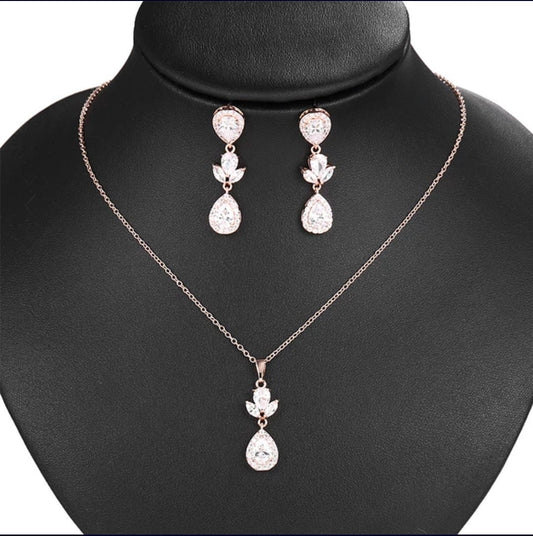Bridal necklace set wedding earring wedding necklace silver earrings bridal jewelry set CZ drop earring silver bridal jewelry set
