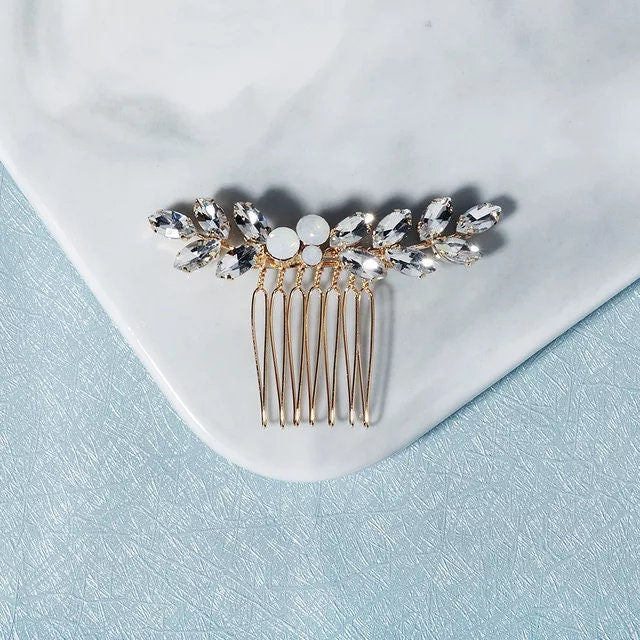 Minimalist Small Bridal Hair Comb - Opal Crystals Wedding Hair Comb