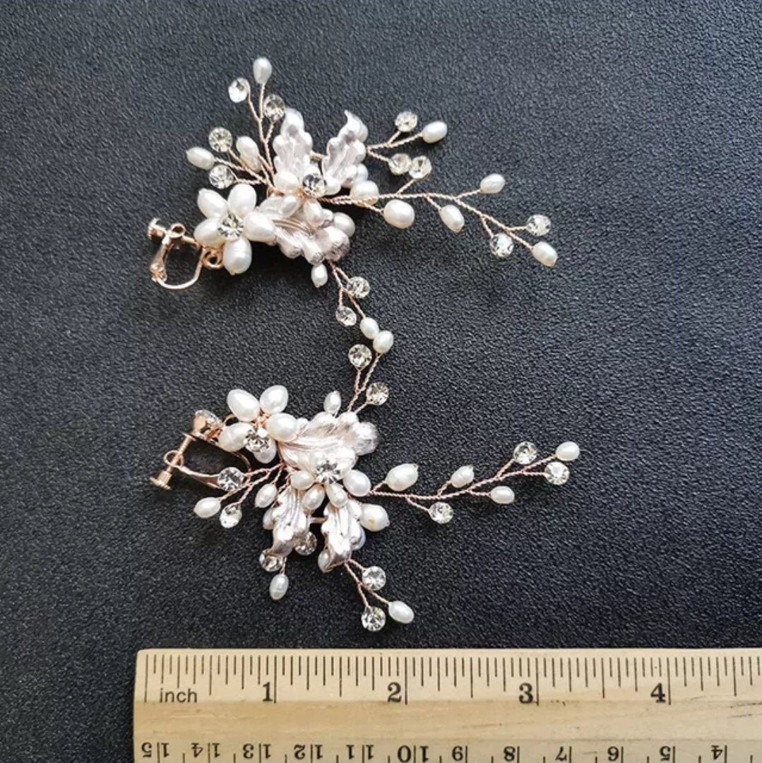 Freshwater Pearl earrings Swarovski Boho Wedding Earrings floral vine earrings boho bridal earrings Long Bridal Earrings statement earring