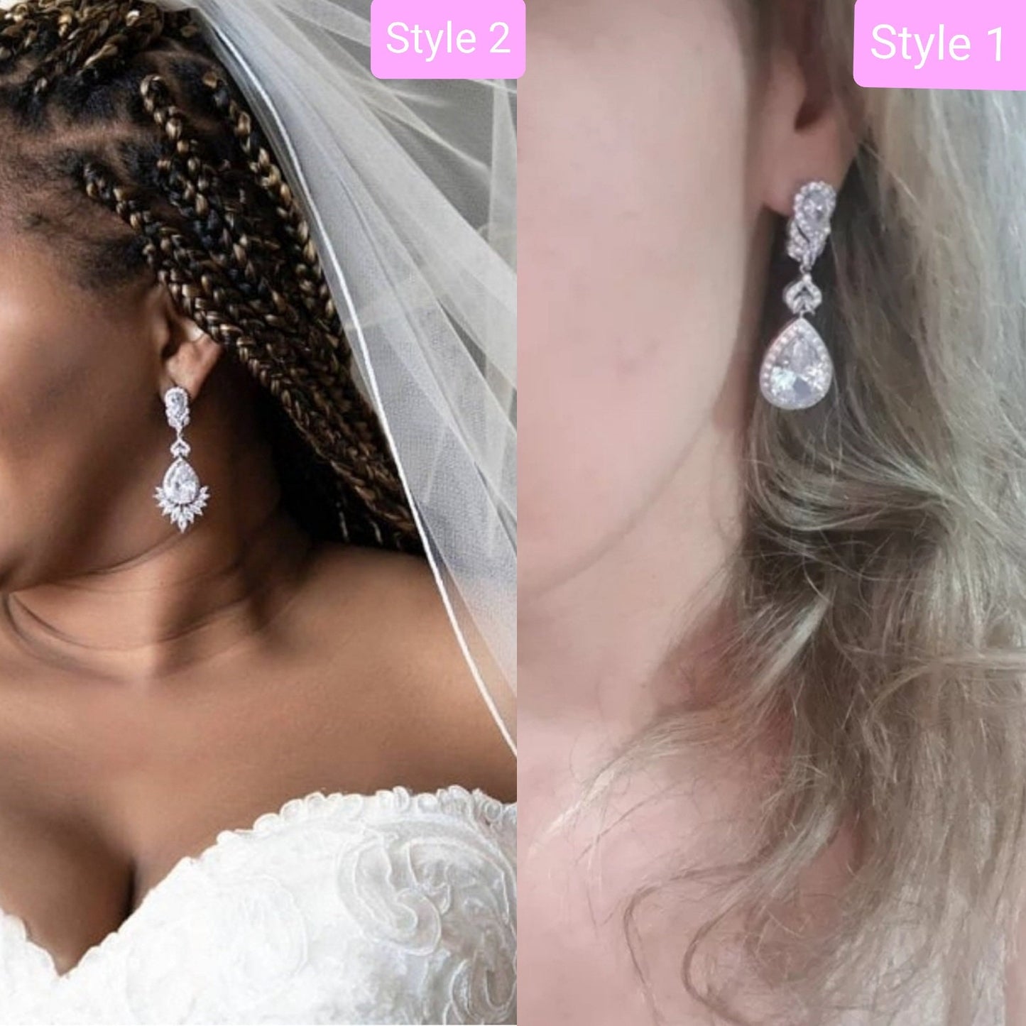 Teardrop bridal earrings Silver long dangle drop BRIDAL JEWELRY SET Zirconia Bridal Earrings bracelet