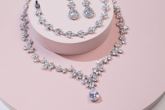 Wedding necklace Bridal jewelry set for brides silver bridal necklace sets bridal earrings set bridal accessories for wedding