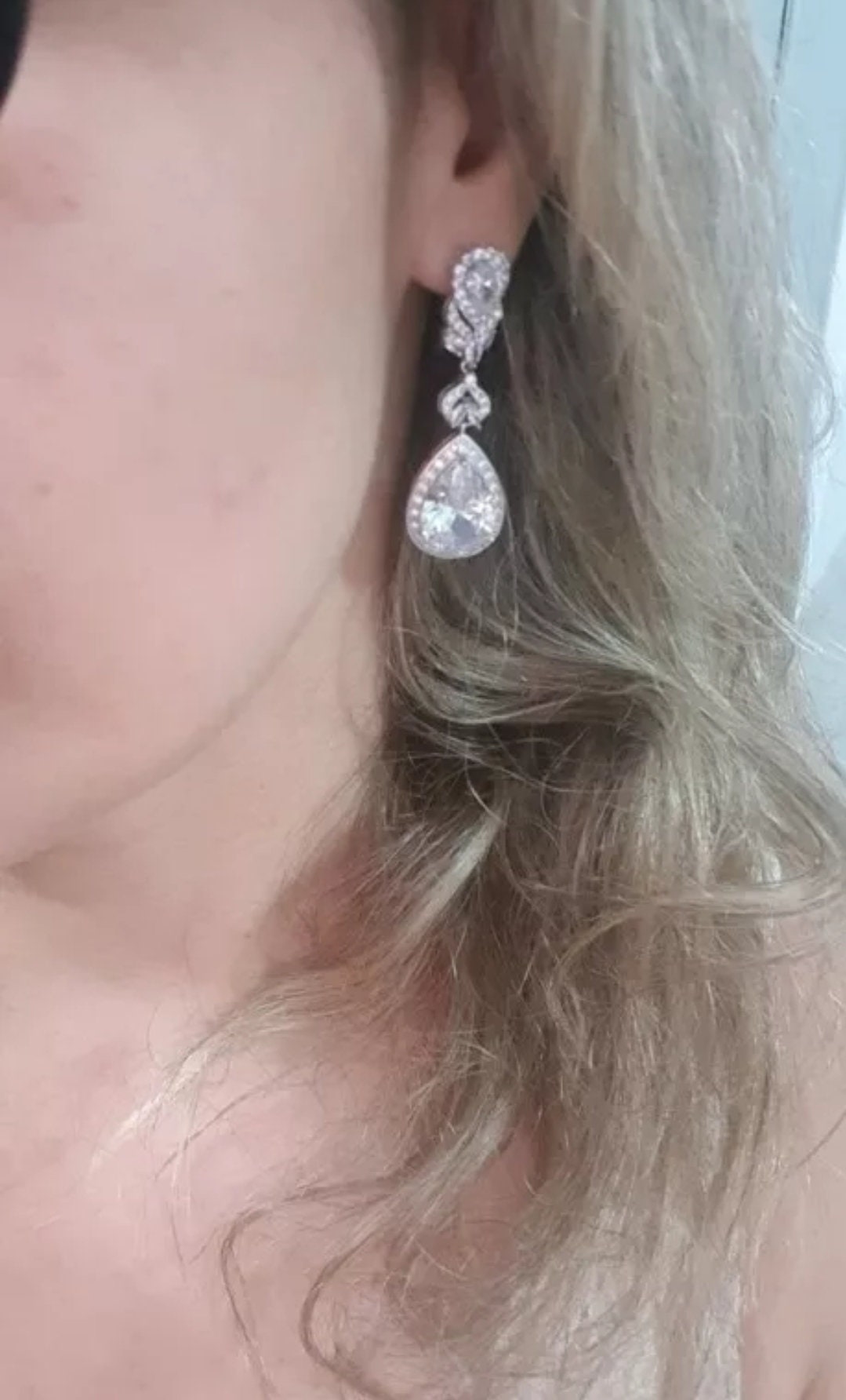 Teardrop bridal earrings Silver long dangle drop BRIDAL JEWELRY SET Zirconia Bridal Earrings bracelet