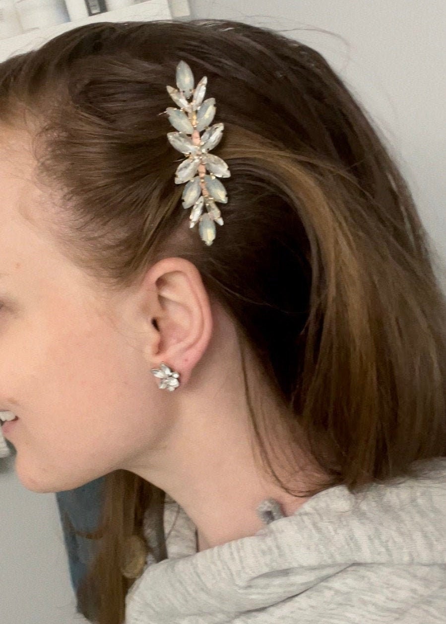 Minimalist Small Bridal Hair Comb - Opal Crystals Wedding Hair Comb
