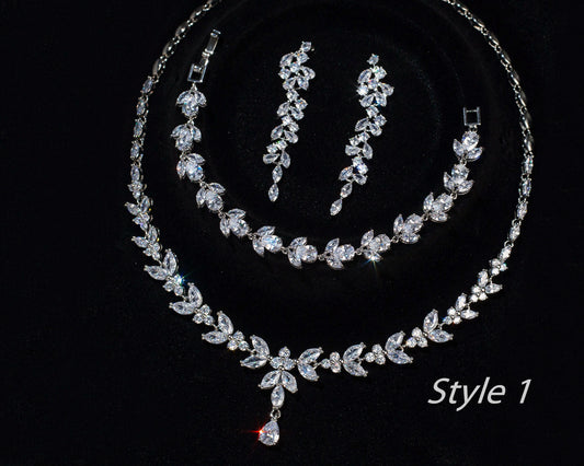 Bridal Necklace and long dainty Earring set wedding jewelry for brides bridal accessories wedding jewelry set