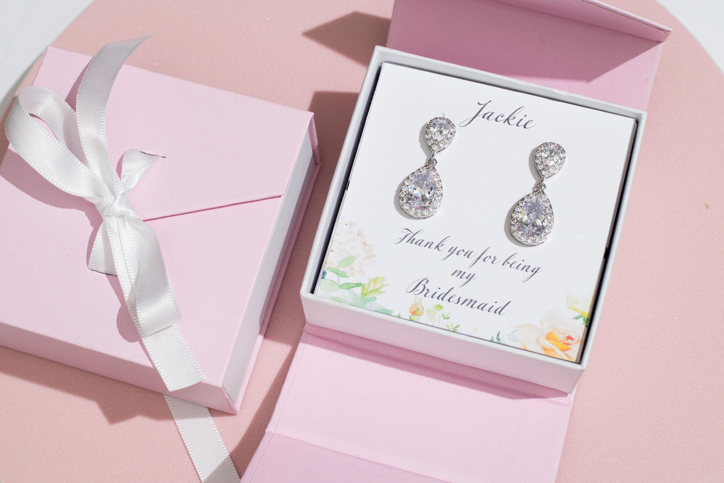 Bridesmaids gift jewelry set personalized silver bridesmaid proposal earring bridal party gift maid of honor gift bridal jewelry gift her