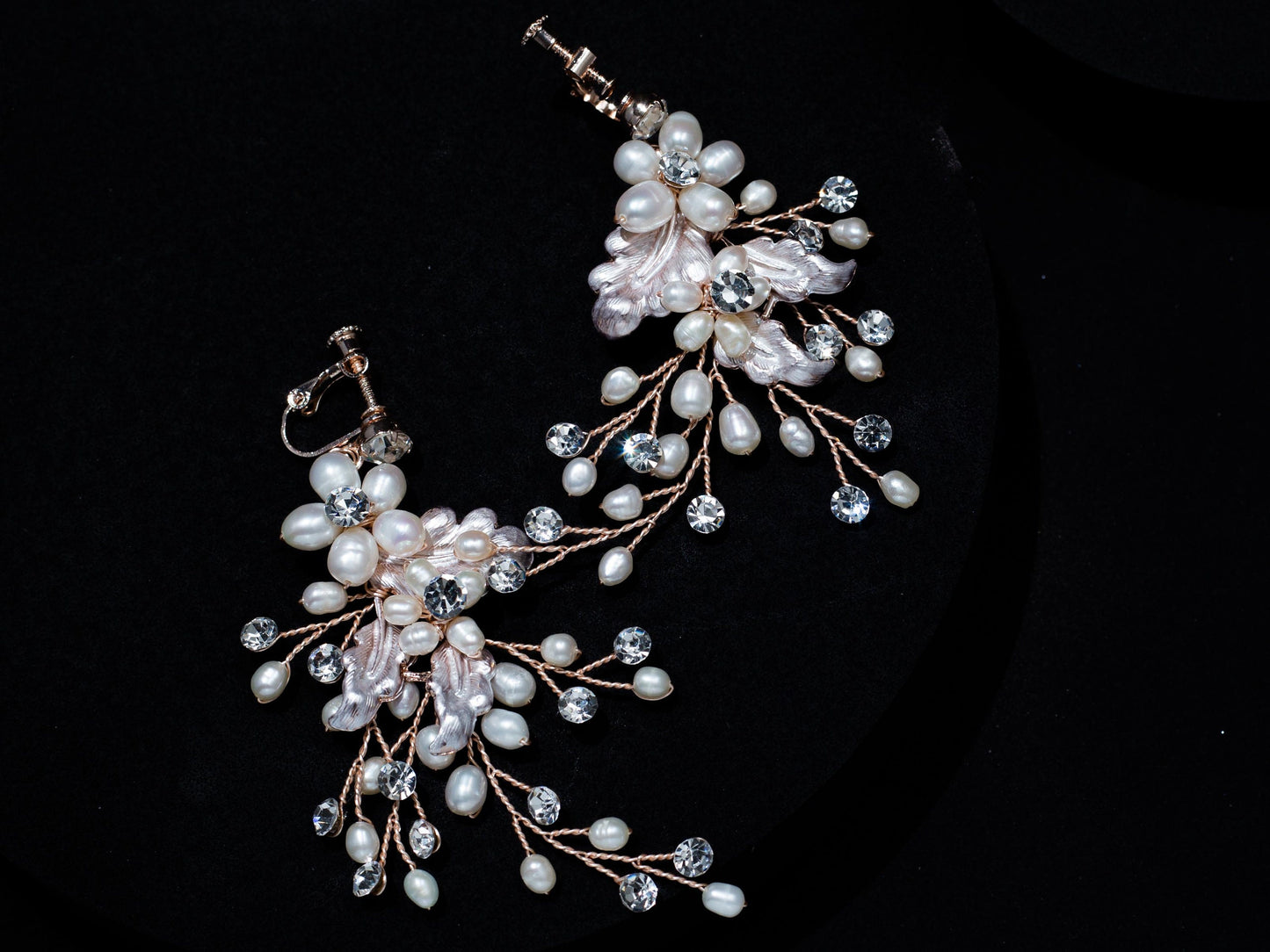 Freshwater Pearl earrings Swarovski Boho Wedding Earrings floral vine earrings boho bridal earrings Long Bridal Earrings statement earring