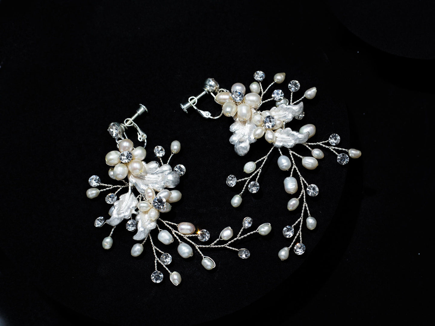 Freshwater Pearl earrings Swarovski Boho Wedding Earrings floral vine earrings boho bridal earrings Long Bridal Earrings statement earring