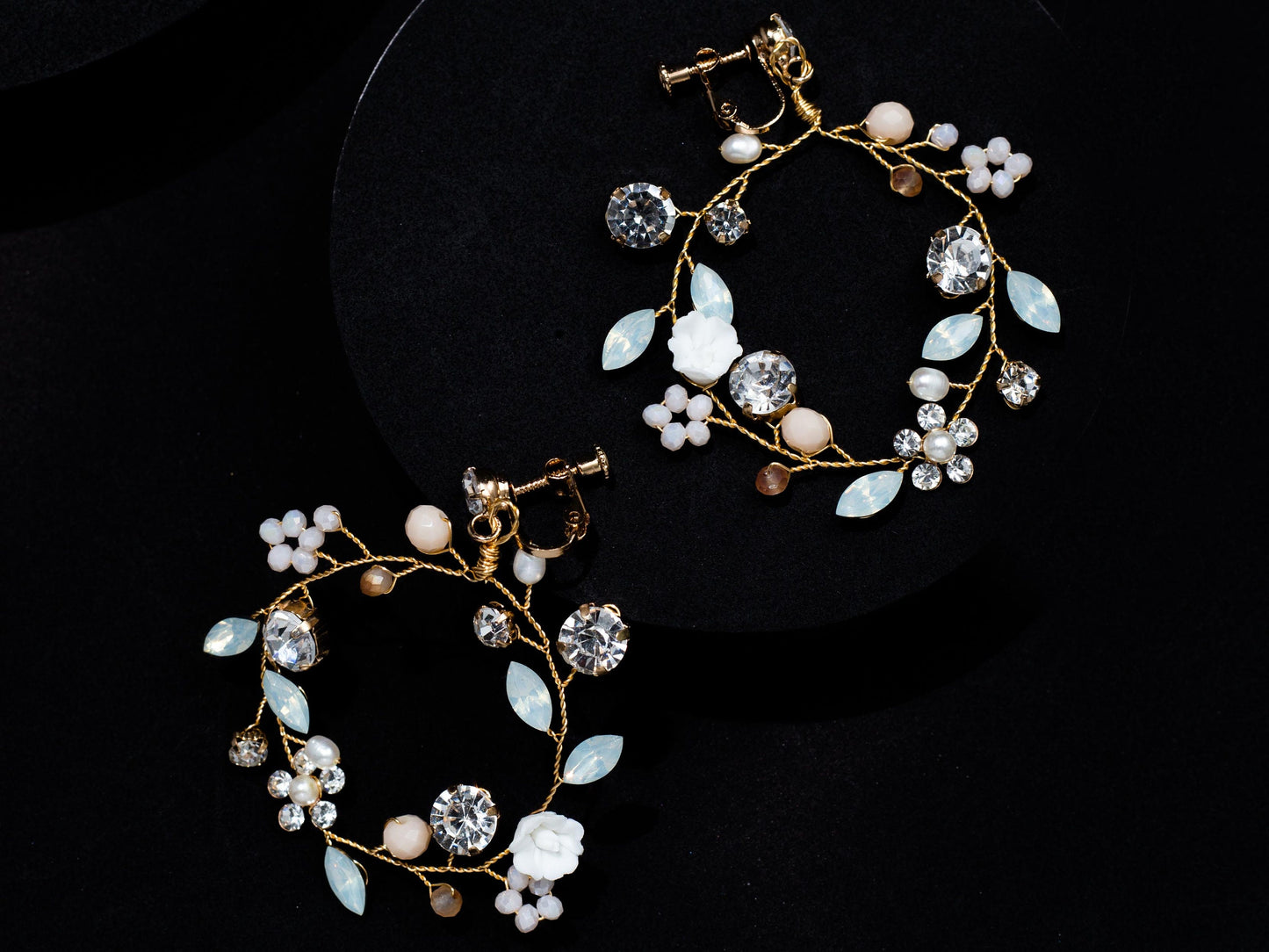 Swarovski crystal opal Earrings pink peach circle floral vine earrings outdoor wedding jewelry boho bridal earrings statement earring