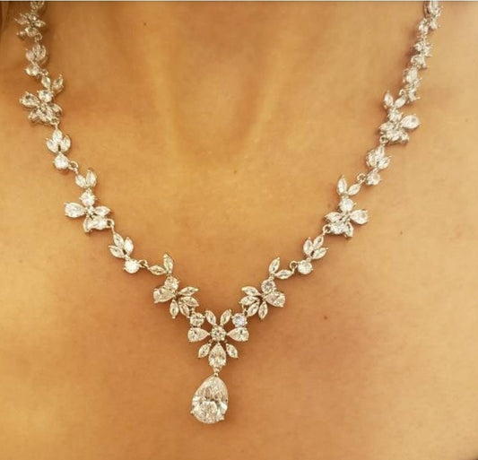 Wedding jewelry Bridal Necklace bridal Earrings Set Silver bridal jewelry wedding earrings cubic zirconia jewelry set CZ wedding necklace