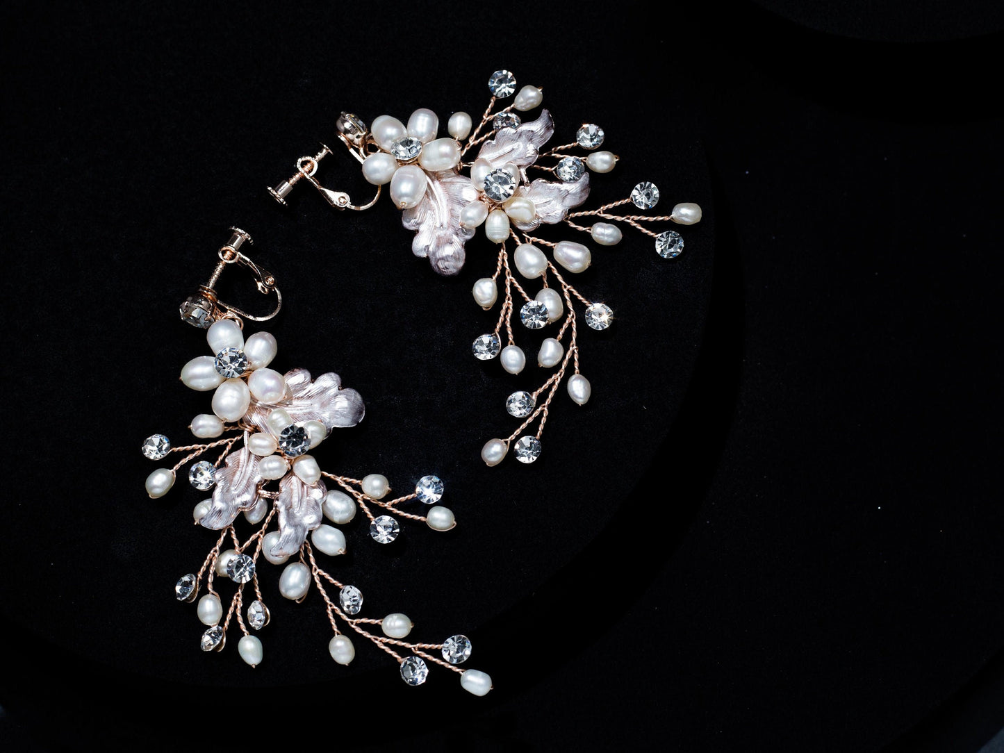 Freshwater Pearl earrings Swarovski Boho Wedding Earrings floral vine earrings boho bridal earrings Long Bridal Earrings statement earring