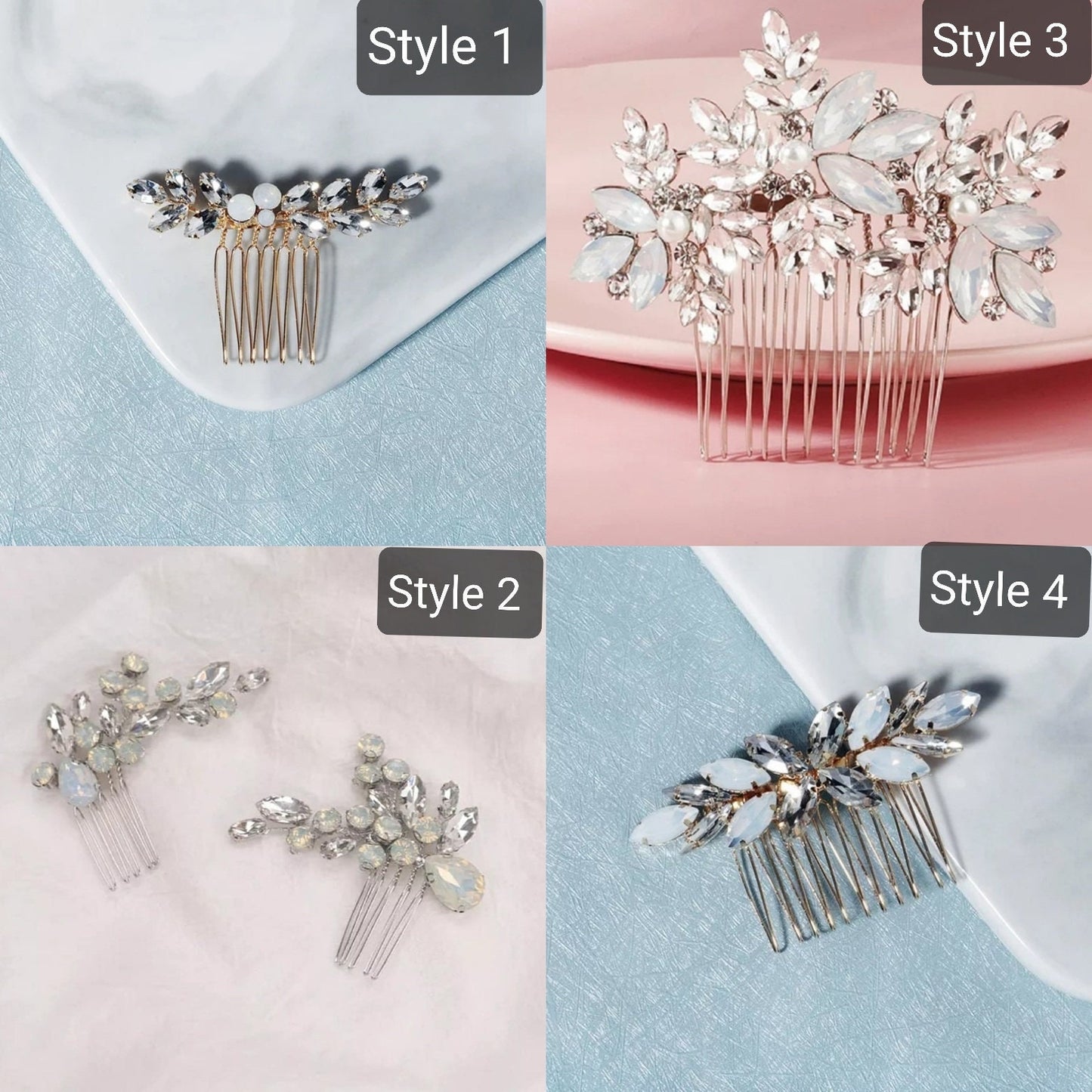 Minimalist Small Bridal Hair Comb - Opal Crystals Wedding Hair Comb