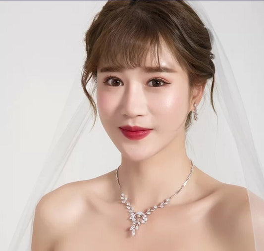 Bridal Necklace Long dainty bridal earrings set Zirconia jewelry wedding jewelry brides statement bridal necklace earrings bridal jewelry