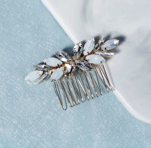 Minimalist Small Bridal Hair Comb - Opal Crystals Wedding Hair Comb