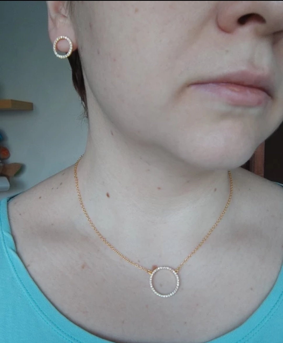 Rose Gold Circle Necklace Earrings Bridesmaids Eternity Necklace gift for her Karma Necklace Delicate Necklace Dainty Necklace