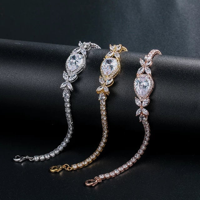 CZ Tennis Bracelet bridal jewelry bridal bracelet wedding bracelet simple teardrop bracelet for bride bracelet