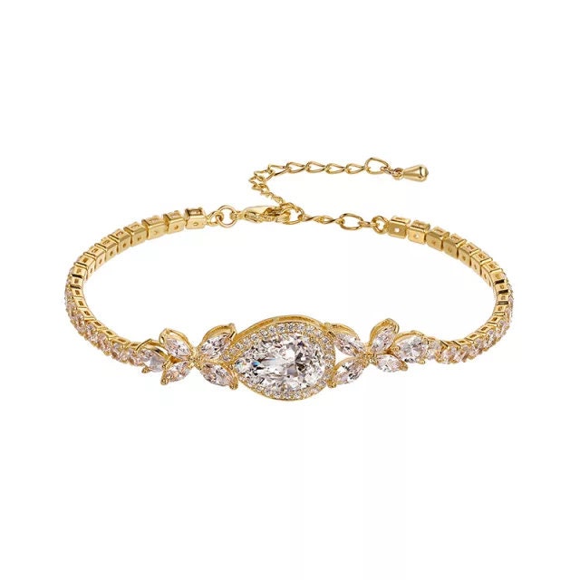 CZ Tennis Bracelet bridal jewelry bridal bracelet wedding bracelet simple teardrop bracelet for bride bracelet
