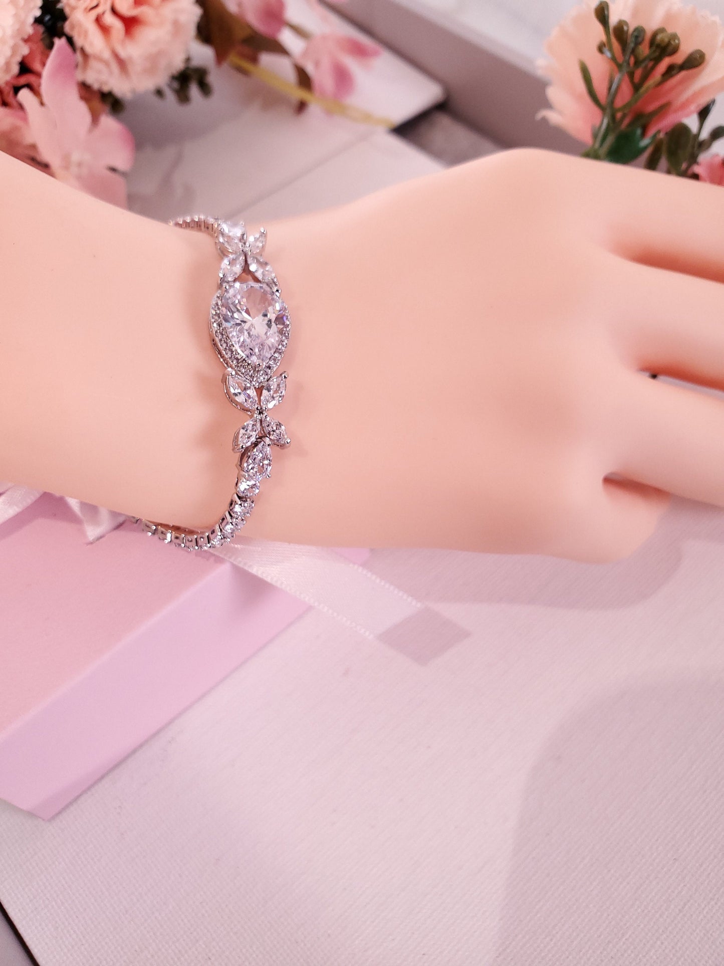 CZ Tennis Bracelet bridal jewelry bridal bracelet wedding bracelet simple teardrop bracelet for bride bracelet