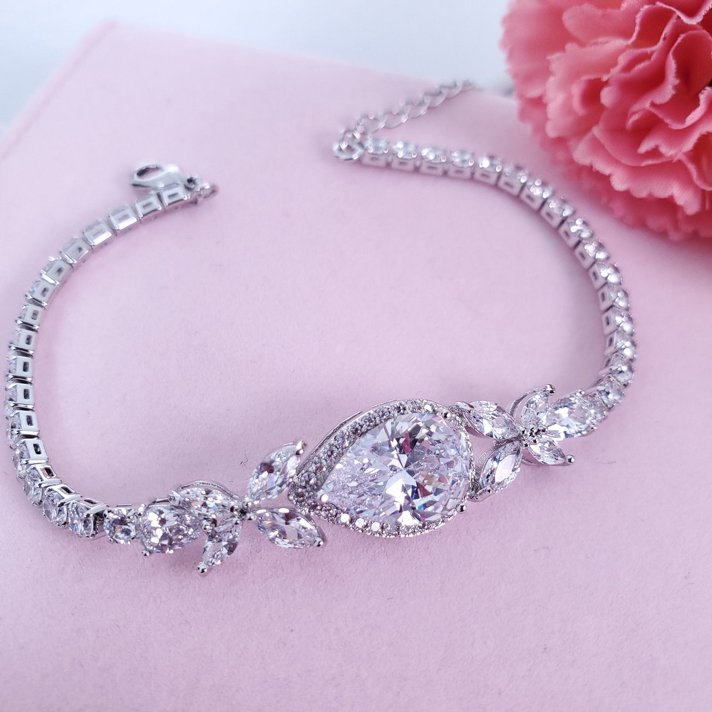 CZ Tennis Bracelet bridal jewelry bridal bracelet wedding bracelet simple teardrop bracelet for bride bracelet