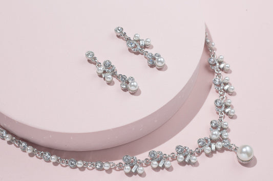 Bridal necklace set pearl silver bridal jewelry bridal necklace wedding jewelry wedding accessories wedding necklace set