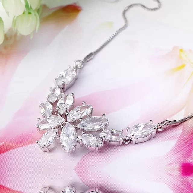 Bridal Necklace and Earring set wedding Jewellery leaf necklace for brides bridal accessories statement necklace with earrings silver