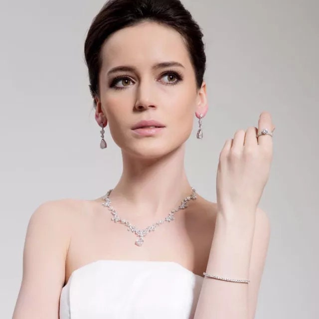 Wedding necklace Bridal jewelry set for brides silver bridal necklace sets bridal earrings set bridal accessories for wedding