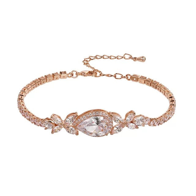 CZ Tennis Bracelet bridal jewelry bridal bracelet wedding bracelet simple teardrop bracelet for bride bracelet