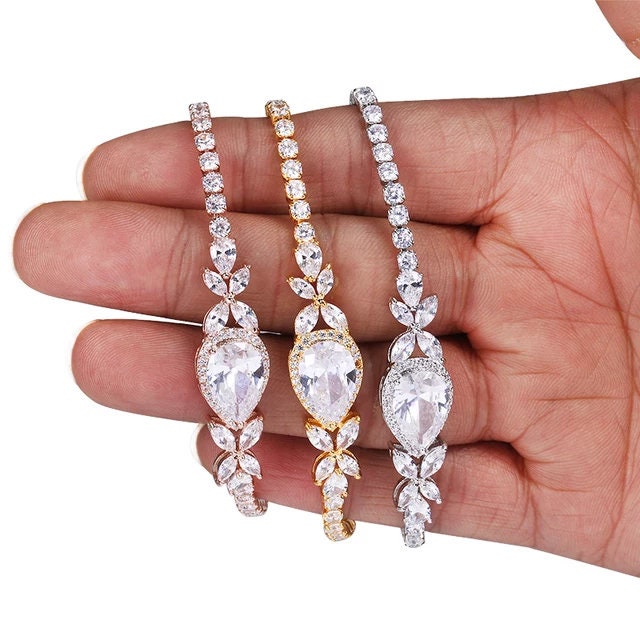 CZ Tennis Bracelet bridal jewelry bridal bracelet wedding bracelet simple teardrop bracelet for bride bracelet