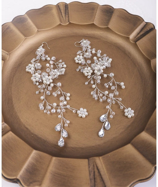 Swarovski crystal earring Pearl earring Long Bridal Jewelry Bridal Earring Crystal Bridal Earring extra long Statement Earring pearl earring