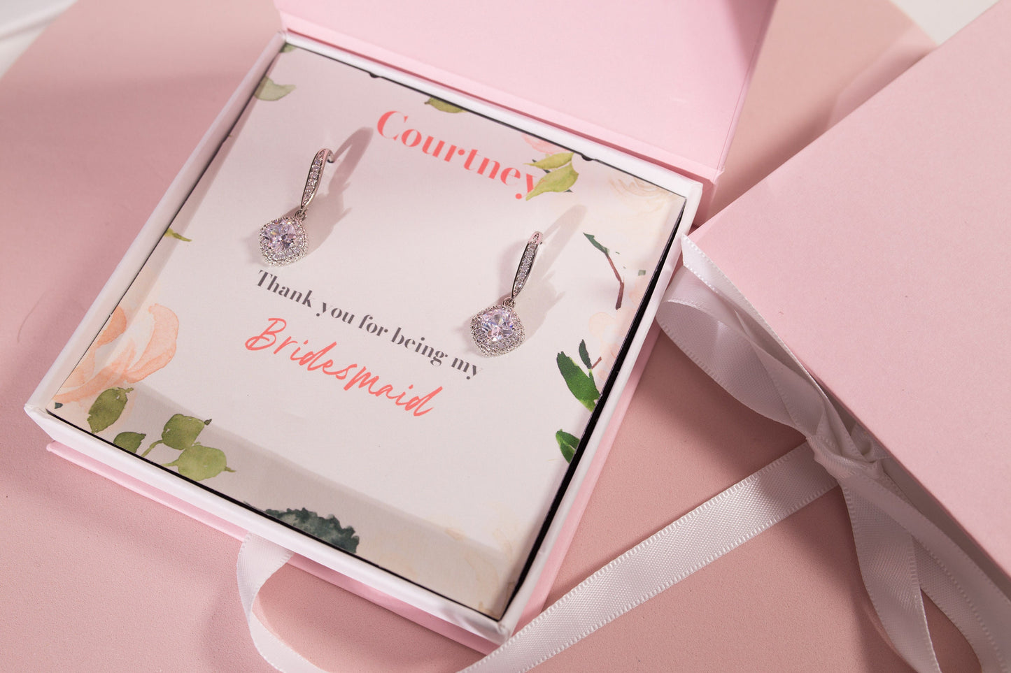 Bridemaids gift box Bridal earrings silver simple Bridal party Earrings bridesmaids earrings gift Bridesmaid Proposal gift box silver