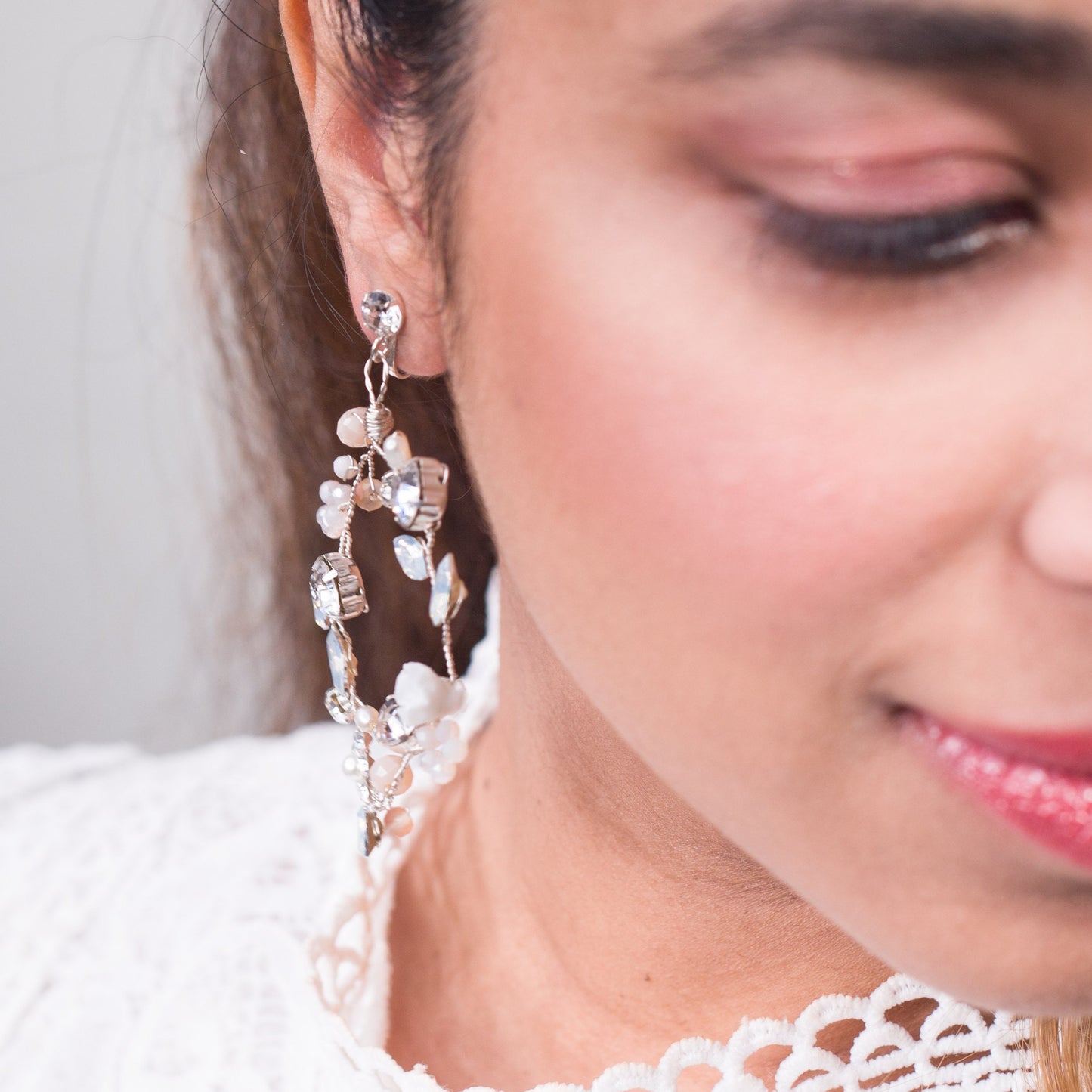 Swarovski crystal opal Earrings pink peach circle floral vine earrings outdoor wedding jewelry boho bridal earrings statement earring