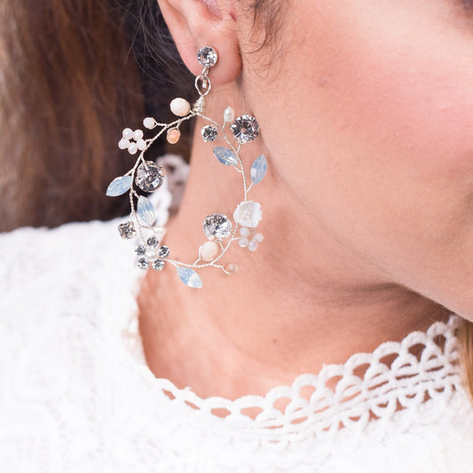 Swarovski crystal opal Earrings pink peach circle floral vine earrings outdoor wedding jewelry boho bridal earrings statement earring