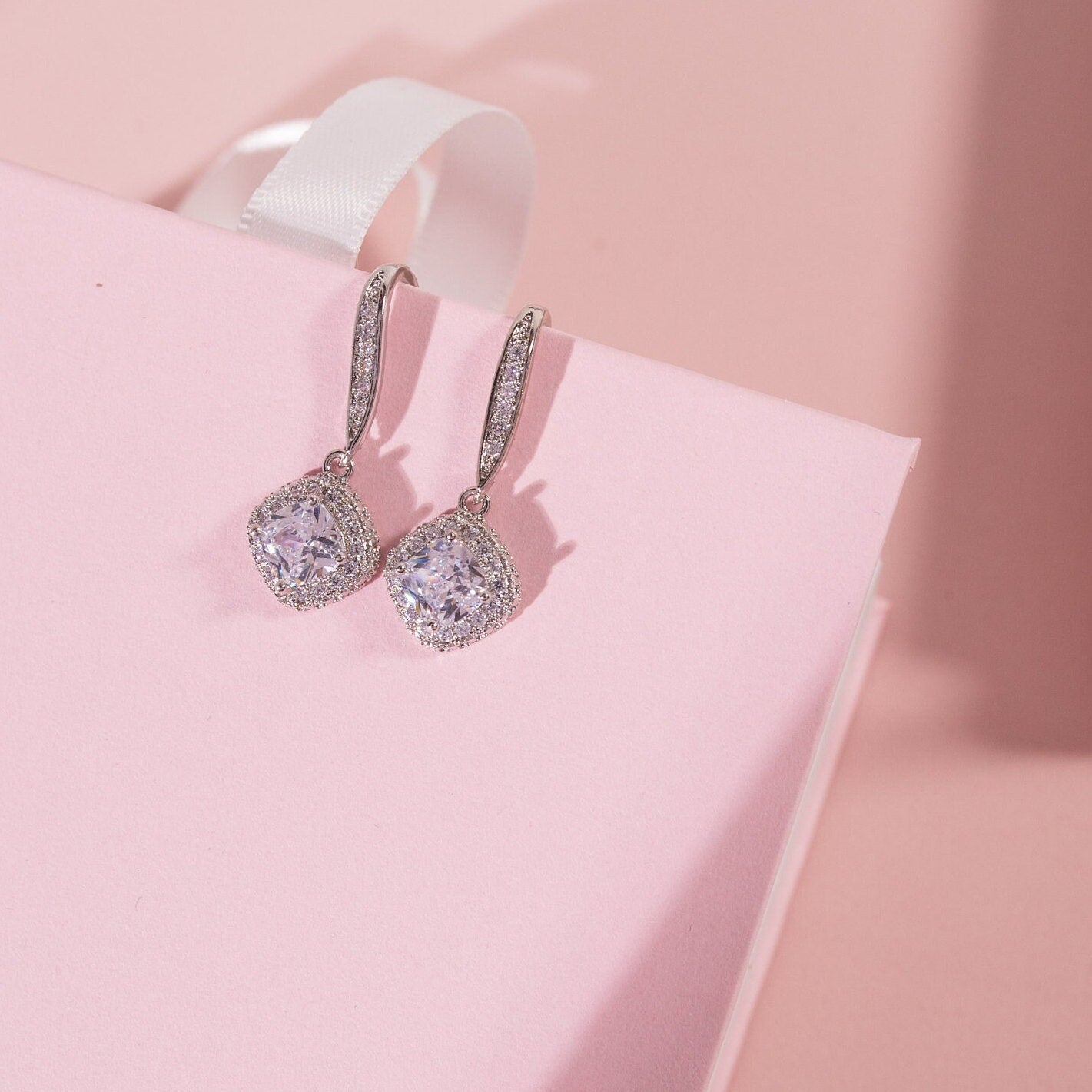 Bridemaids gift box Bridal earrings silver simple Bridal party Earrings bridesmaids earrings gift Bridesmaid Proposal gift box silver