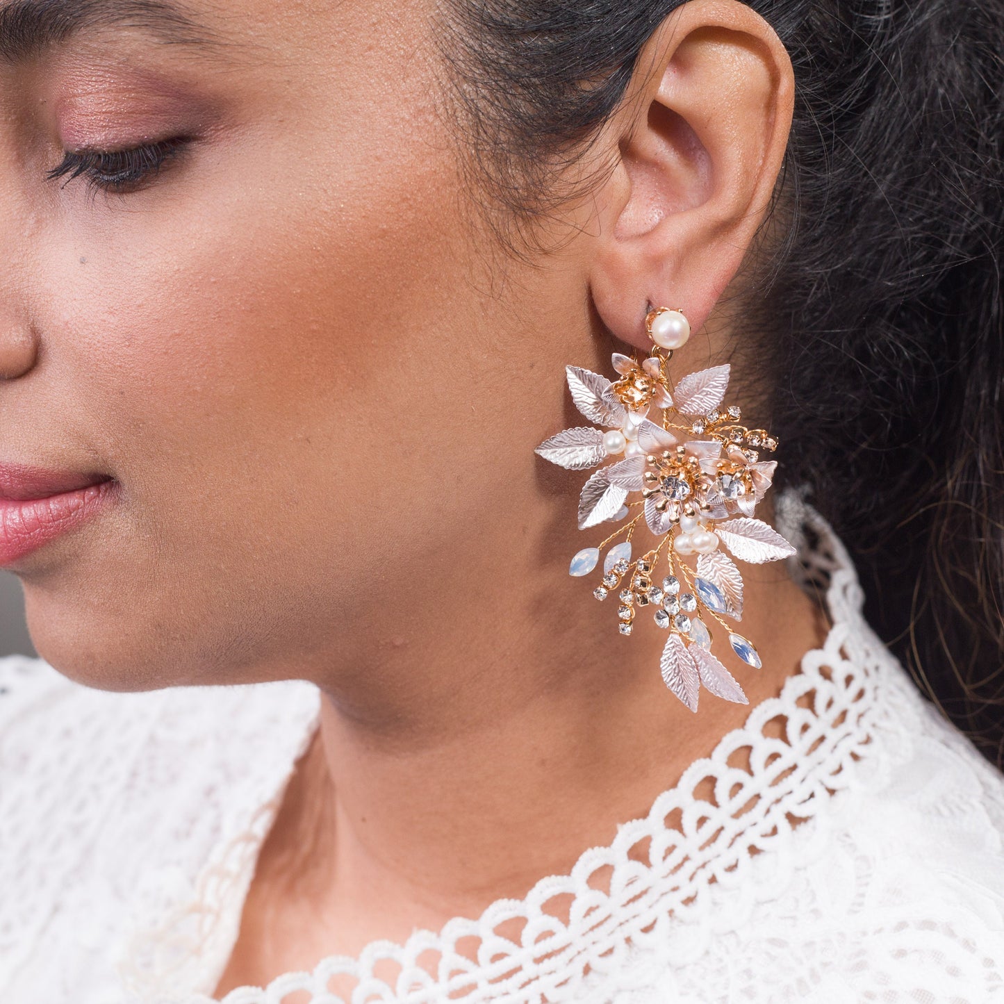 Floral wedding earring Freshwater Pearl earring pearl wedding earring Swarovski Crystal earrings boho earring floral vine earrings