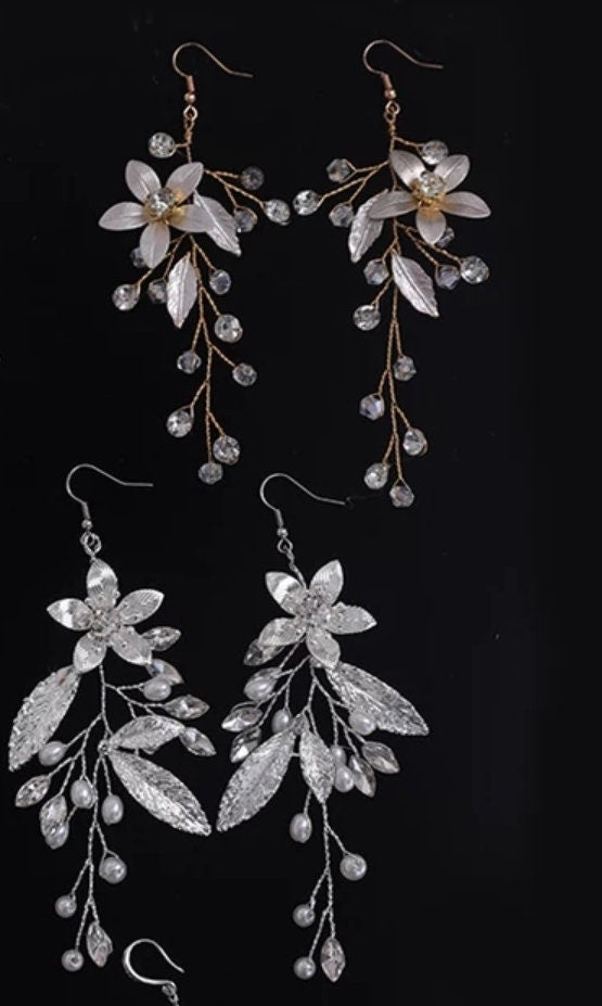 Silver Floral earrings floral wedding earrings bridal floral Boho vine earrings floral wedding earrings