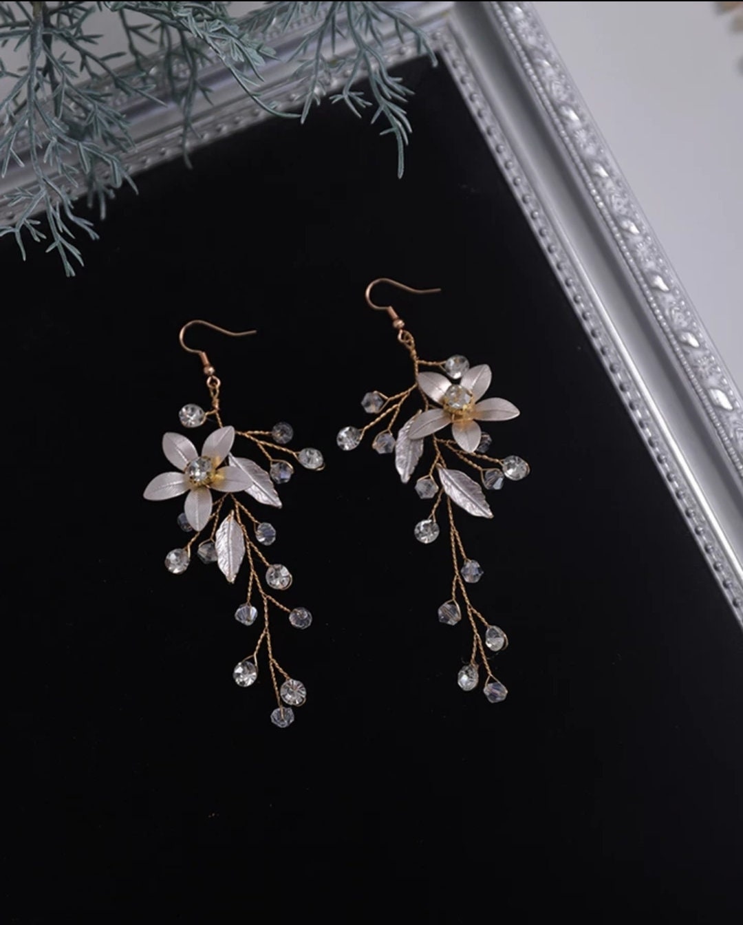 Silver Floral earrings floral wedding earrings bridal floral Boho vine earrings floral wedding earrings