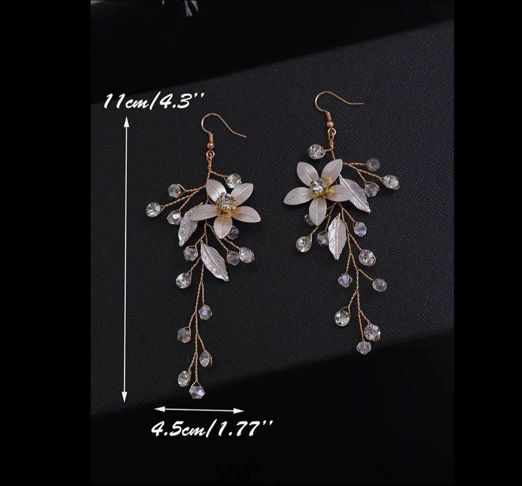 Silver Floral earrings floral wedding earrings bridal floral Boho vine earrings floral wedding earrings