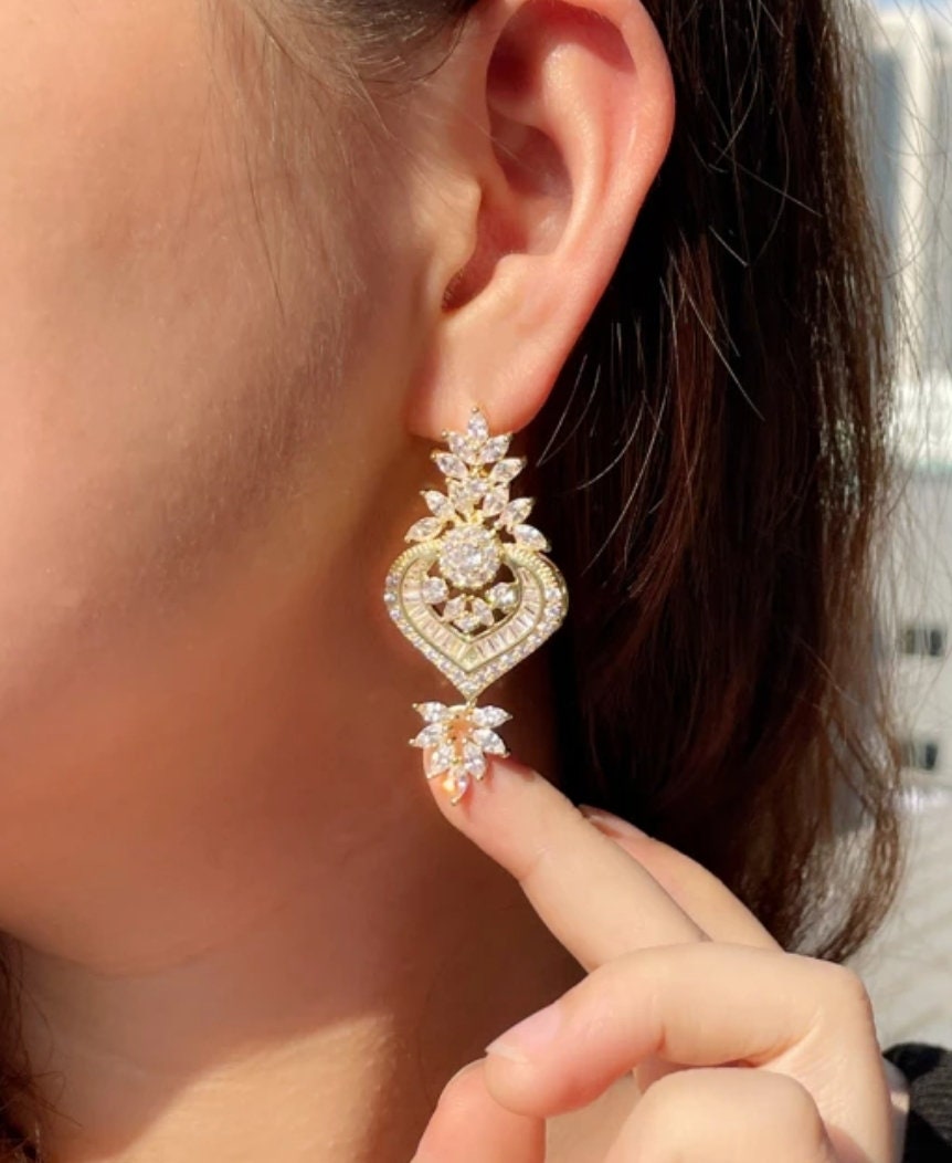 CZ Bridal Earrings Silver floral earrings drop earring CZ wedding earrings silver wedding earrings silver bridal earrings